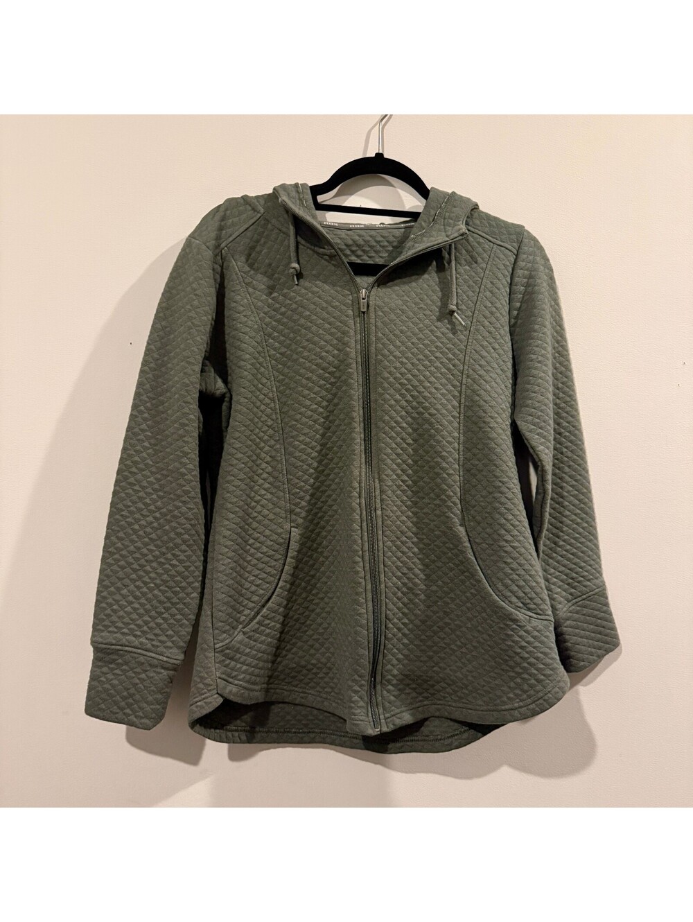 Sage green quilted zip hoodie jacket